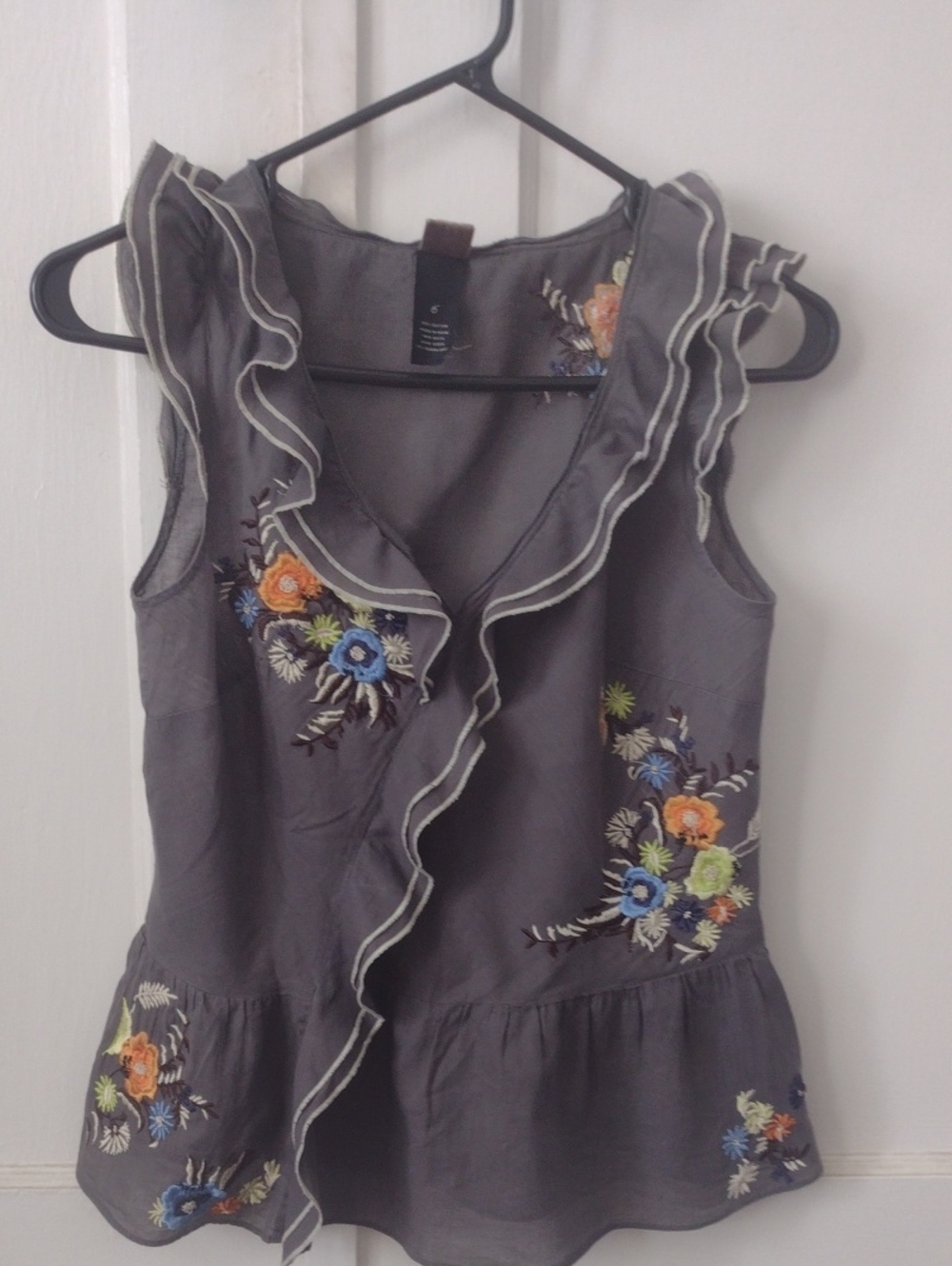 Lithe Gray  Blouse with Cute Embroidered Flowers